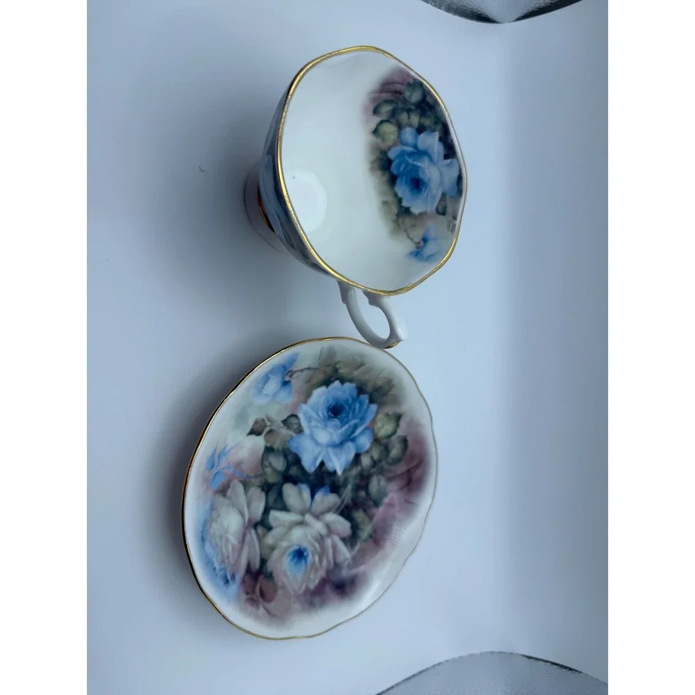 Vintage Royal Garden Rose Blossom Teacup & Saucer Set of 4 Staffordshire England